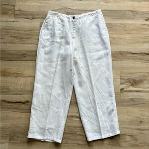 Charter Club 100% Linen Cropped White Pants Front Crease Preppy